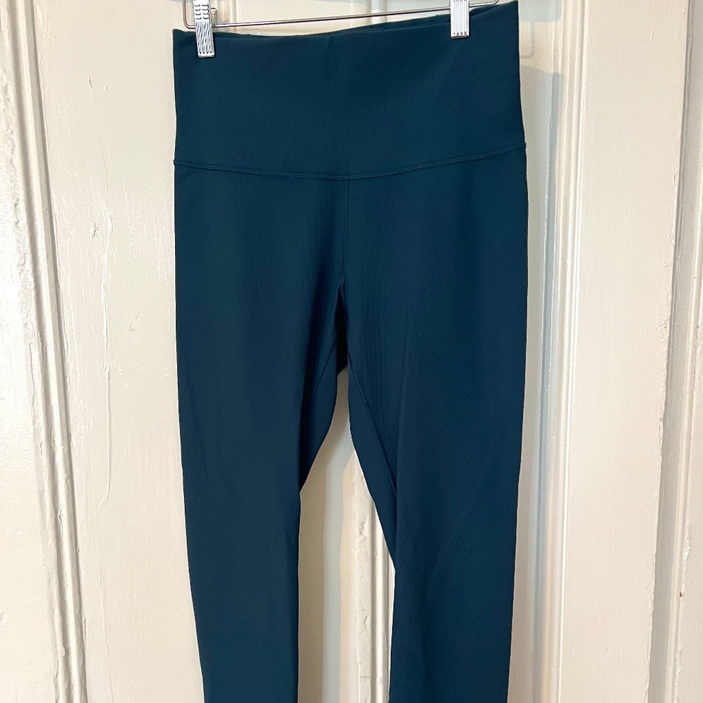 CALIA Teal Blue Ribbed High-Rise Leggings